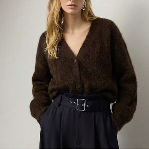Women's Fuzzy Brown Cardigan Sweater